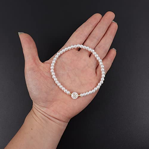 Unzei Dainty Letter Initial Bracelet For Women Bead Faux Pearl Bracelet, Fashion Women Link Bracelet Strand Wristband Jewelry Gift #TOP3