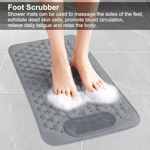 Image of Charge -X Anti Slip Bath Mat with Foot Scrubber for Bathroom | 2-in-1 Silicone Shower Mat with Suction Cups & Drainage Holes | Deep Cleaning Foot Scrubber Massage Mat (70 x 35 cm