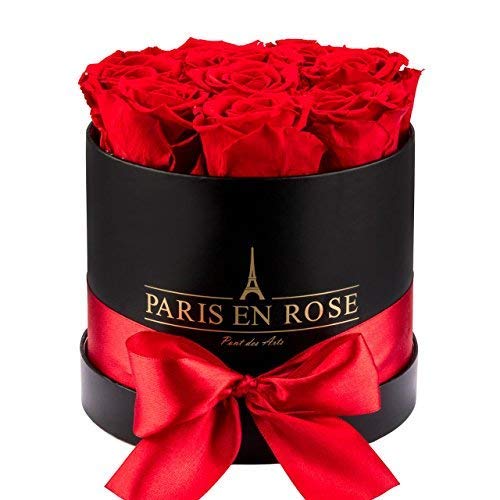PARIS EN ROSE Rosenbox (Flowerbox) | 3 Jahre haltbar | Pont-des-Arts mit konservierten Infinity Rosen (Schwarz-Rot)