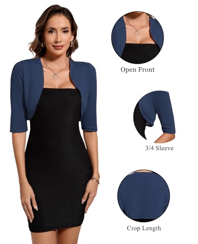 Image of MINTLIMIT Women's Bolero Shrug Top 3 /4 Sleeve Open Front Cropped Cardigan Boleros Jackets for Dresses