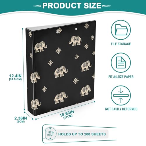 Image of Indian Elephant Black 3 Ring Binder with 2 Interior Pockets 1.5 inch Binders 3 Ring Heavy Duty Fit 8.5 inch x 11 inch Letter Size for Office School, 2 Pack