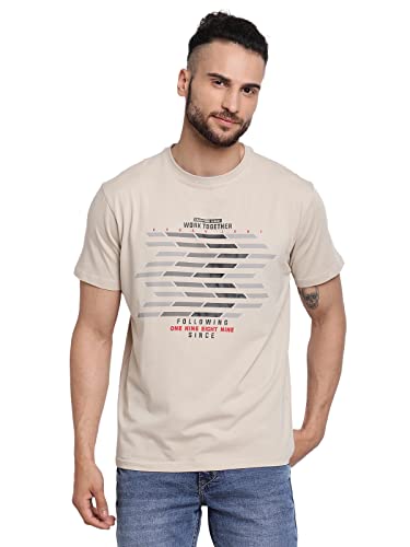 Image of Cantabil Men's Cotton Blend Printed Round Neck T-Shirt (Regular Fit)