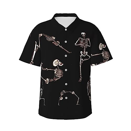 Chemise d'été Skeletons Yoga pour vos vacances, look décontracté boutonné noir taille L