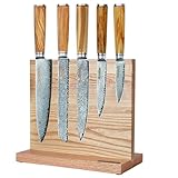 YOUSUNLONG Knife Set Block - 5pcs Kitchen Knives Set with Natural Fraxinus wood - Holds 10 inch knives - Japanese Hammered Damascus Steel Blade - Italian Olive Wood Handle with Gift Box