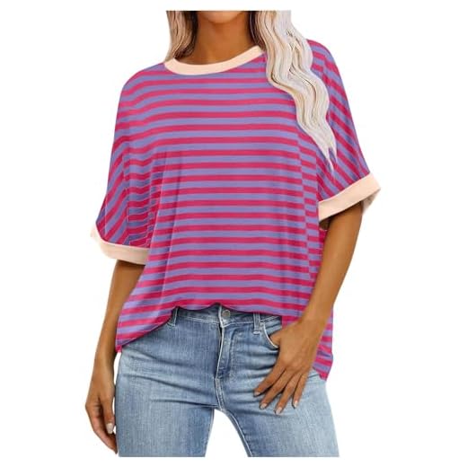 HOOUDO Customer Service Chat Online Now Women Summer Tops Dressy Loose Fit Tee Shirts 3/4 Sleeve Scoop Neck Blouse Letter Retro Essential Oversized for Formal Yoga Top Streetwear Hot Pink