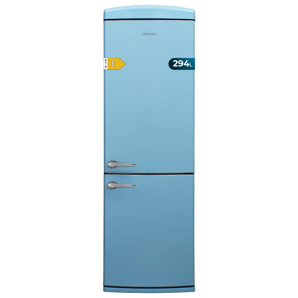 Cecotec Frigorífico Combi 2 Puertas Retro de 294 L Bolero CoolMarket Combi Origin 294 Blue E. Altura 190 cm y 60 de Ancho, Total No Frost, Multi Cooling, Ultra Fresh, Convertible Box, Azul