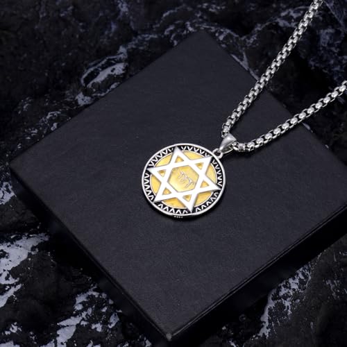 Star of David Pendant Necklace 925 Sterling Silver Jewish Jewelry Gift for Men Women Silver Gold Black (01-Star of David & Yahweh 01)4