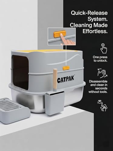 Caja de arena para gatos de acero inoxidable grande miniatura 6