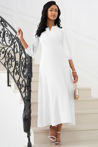 Image of FANDEE Maxi Dress for Women Casual 3 /4 Sleeve V Neck Semi Formal Fit and Flare Dress Classy High Waist Wedding Guest Dresses
