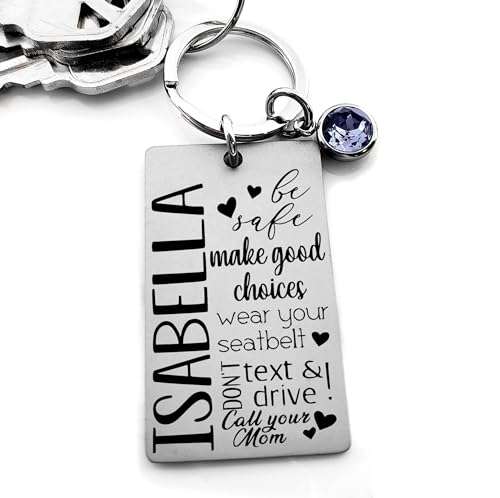Sweet Sixteen Gift, Gift for Teenager, Teen Daughter Gift, New Driver Key Chain, Birthday Gift, Girl Key Chain, Personalized Name & Birthstone