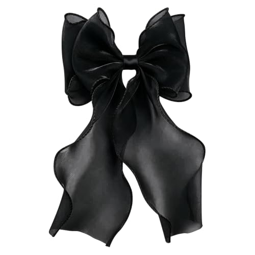 papasgix Hair Bow Clips: Big Solid Color Silk Ribbon Bows for Women and Girls (1, Black)