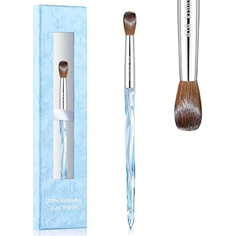 100% Pure Kolinsky Hair Acrylic Nail Brush Size 14,Oval Crimped Pressed Shaped Acrylic Nail Brushes,Acrylic Powder Brush Set Professional Manicure for DIY Home Salon Cover