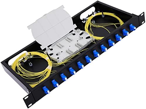 12 Duplex 24 Port LC-OS1 Rack Mount Enclosure Box + Splice Trays Fiber Cables Spool SingleMode LC-UPC Kit (Include 1M 24Strand Pigtail+24 Core LGX Loaded Patch Panel - Fits 19" Racks Cabinet