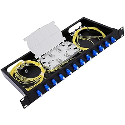 GESD 12 Duplex 24 Port LC-OS1 Rack Mount Enclosure Box + Splice Trays Fiber Cables Spool SingleMode LC-UPC Kit (Include 1M 24Strand Pigtail+24 Core LGX Loaded Patch Panel - Fits 19" Racks Cabinet