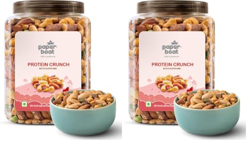 Image of Paper Boat Protein Crunch, Premium Dry Fruit Mix, Healthy Trail Mix with Dry Fruits | Mix Dry Fruit | Almonds I Cashews I Pistachio I Chickpeas | Reusable Jar (1Kg) (Pack of 2)