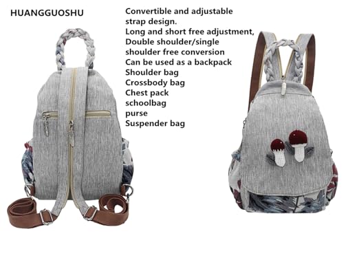 Image of Boho Backpack Purse for Women Girl's Mushrooms | Adjustable Strap, Sling Bag, Embroidered Woven Canvas, Woven Cotton, Small