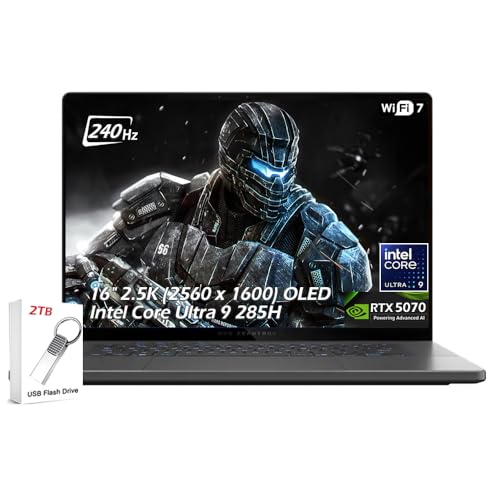 Image of ASUS ROG Zephyrus 16 inch OLED 240Hz Gaming Laptop, Intel Core Ultra 9 285H, 16GB LPDDR5X 1TB SSD, NVIDIA GeForce RTX 5070, Thunderbolt4, Wi-Fi7, Backlit KB, Win11, Eclipse Gray, w /2TB USB Drive, W /GaLiMu