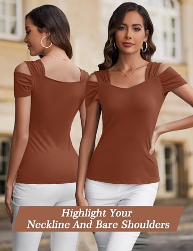 Image of Blingfit Cold Shoulder Tops Summer Tunic Shirts for Women T Shirts V Neck Short Sleeve Casual Tees Blouses 2026
