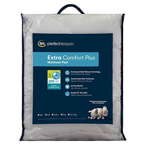 Serta Air Dry Extra Comfort Microfiber Fill Cooling Fitted Mattress Pad Cover, Cal King, White #TOP7