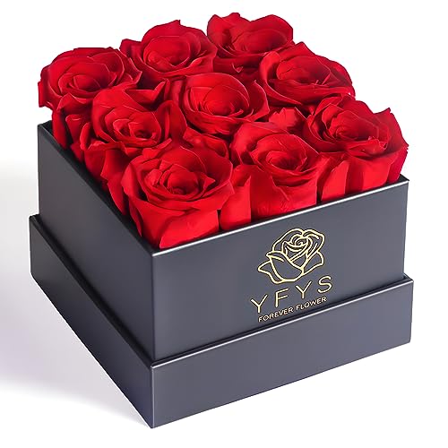 YFYS Forever Flowers for Delivery Prime - 9pcs Preserved Fresh Roses, Genuine Roses That Last for Years, for Birthday Gifts for Women, Valentines Day, and Mother's Day (Red)