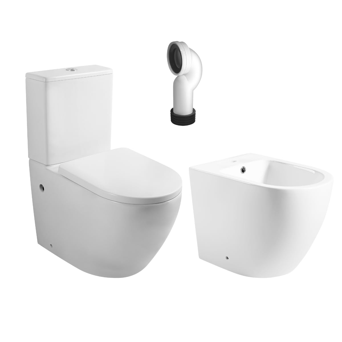 Wc Inodoro Completo Compacto Adosado a Pared Redondo con Sistema Rimless | Wc Completo con Salida Dual y Asiento Amortiguado + Bide