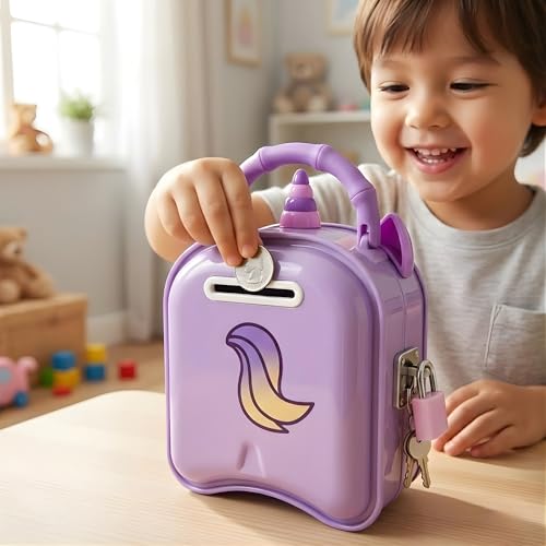 Image of Crackles Unicorn Piggy Bank for Girls with Lock & Key | Kids Money Bank Metal Coin Box | Cute Piggy Bank for Kids Girls | Kitty Bank, Gullak, Baby Money Bank, Gift Boys & Girl- Random Color