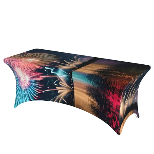 YANYU Fireworks Print Home Decor Rectangular Elastic Table Cover Wipe Clean Tablecloth with Foot Covers