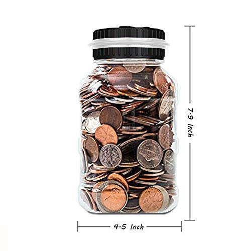 Digital Coin Bank, HeQiao Clear LCD Piggy Bank Simple Auto Counting Large Money Box Coins Savings Jar for US Coins (Silver)