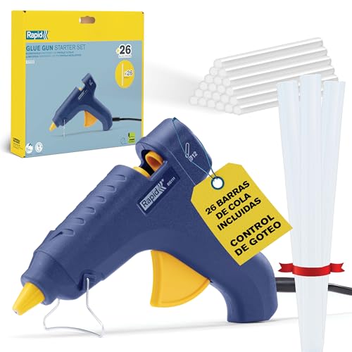 Pistola de Cola Termofusible Rapid EG111 con 26 Barras de Cola, Pistola de Cola de 12 Mm Para Reparaciones de Bricolaje y Uso Doméstico, Diseño Ligero con Soporte Estable y Boquilla de Silicona