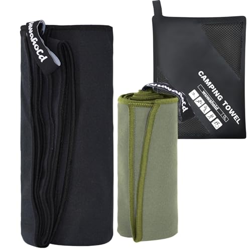 Wuwahold Camping Quick Dry Towel Set- 2 Pack, Soaking Up Sweat Microfiber Lightweight Sport Towels with Mesh Bag, Travel Towel Suitable for Camping, Beach, Gym, Yoga