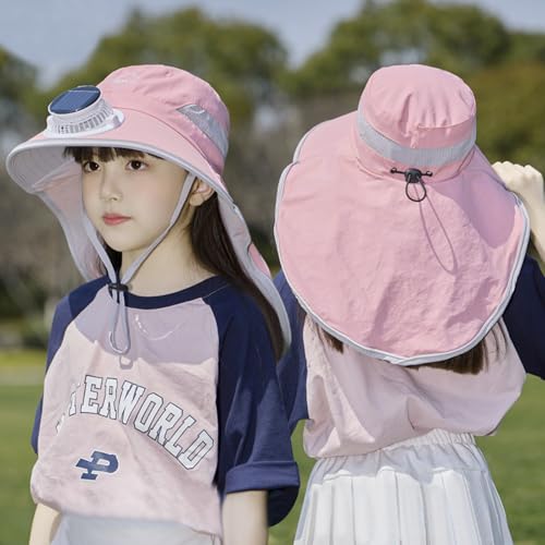 Kids Mesh Sun Hat with Portable Mini Fan Baby Boy Girl UPF 50+ Summer Cooling Bucket Cap Wide Brim Beach Visor Hat4