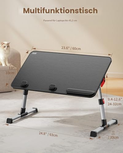 Tisch, SAIJI Betttisch höhenverstellbar, mit 4 einstellbare Winkel, Klappbarer Lapdesk, für Sofa Couch Boden Arbeiten Studieren Lesen Schreiben Essen, Fit bis zu 17\ Laptop (60 * 33cm Schwarz)
