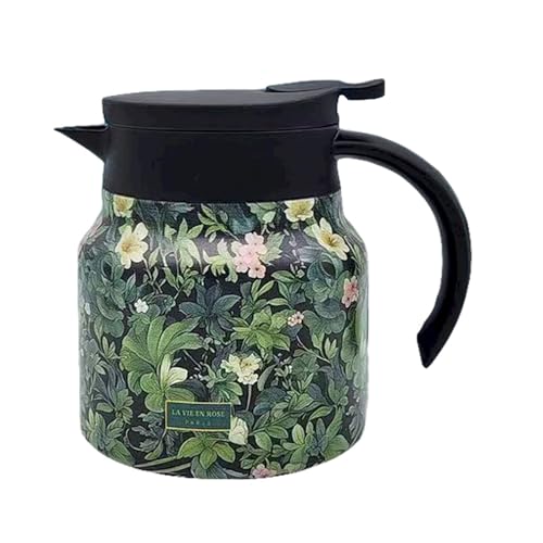 Termo con colador de té, diseño vintage de flores, tetera con infusor, diseño retro de flores, termo de acero inoxidable con tapa, para bebidas calientes (A)