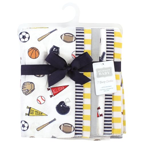Image of Hudson Baby Unisex Baby Cotton Poly Flannel Burp Cloths, Sports Fan 7 Pack, One Size