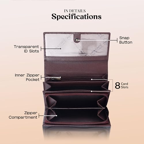 HAMMONDS FLYCATCHER Genuine Leather Wallet for Woman with 8 Card Slots - Clutch Purse for Women, Ladies Wallet for Women Stylish, Ladies Purse for Women Wallet, Purse for Woman - Croc Brown 3 41I6CDc6w8L