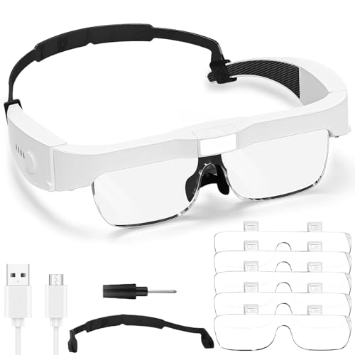 AMFUN Loupe Serre-Tête avec Lumière LED, Lunette Loupe à Chargement USB avec 5 Lentilles Détachables (0.75x, 1x, 1.5X, 2.5X, 4X), pour Bricolage, Lecture,...