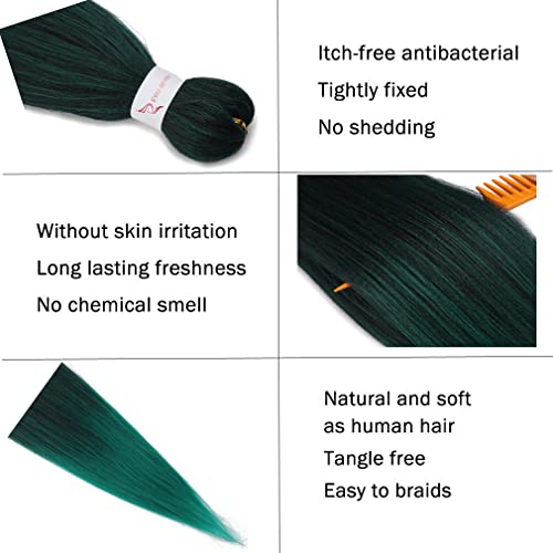 Pre Stretched Braiding Hair 30 Inch 8 Packs Professional Hair Extensions Synthetic Braid Hair Crochet Braids Soft Yaki Texture Hot Water Setting(30",Mixed Black & Green) #TOP3