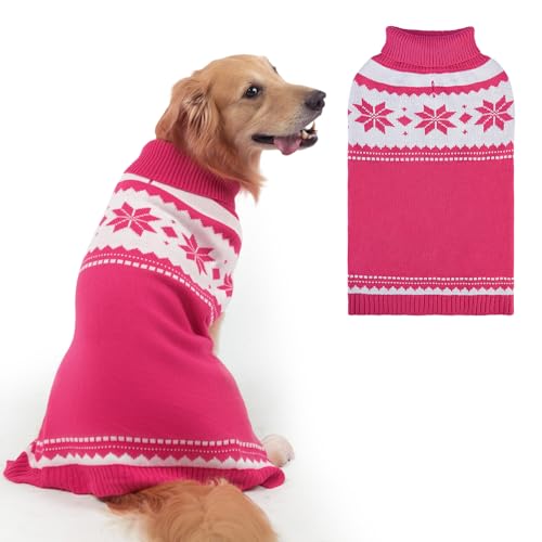 Image of Mihachi Dog Sweater - Winter Coat Apparel Clothes with Colorful Stripes for Cold Weather, Pink L