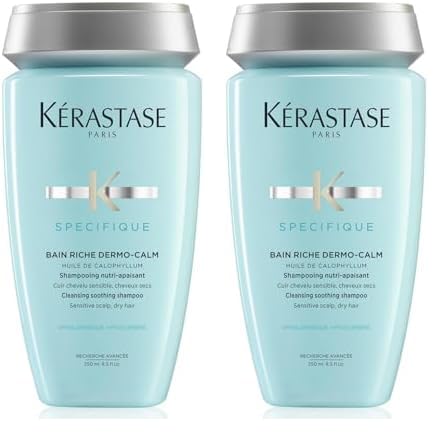 Kérastase Spécifique Dermo-Calm, Champú Hipoalergénico, Para Cuero Cabelludo Sensible y Pelo Seco, Bain Riche Dermo-Calm, 250 ml (Paquete de 2)