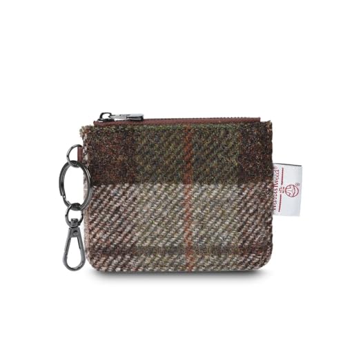 Islander The Card Zip Wallet Microfibre Leather and Harris Tweed (Chestnut Tartan)