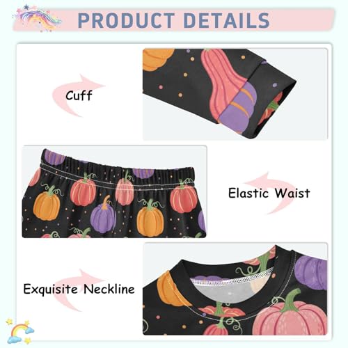 Pajama Sets Long Sleeve Colorful Pumpkins Pattern Soft Comfy Sleepwear 2 Piece PJS 3-8T4
