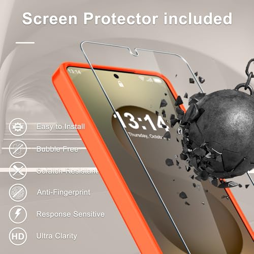 Image of YENAPOON for Samsung Galaxy S26 Case, Matte Magnetic Phone Cover, Orange | Fit for MagSafe, Screen Protector included, Shockproof Military Grade Protection, Translucent Frosted Back