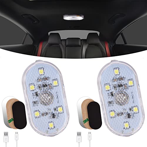 URAQT Luce Notturna LED per Auto, 2 Pezzi Luci Abitacolo Auto con 6 LEDs, Luce LED del Sensore con Interruttore Tattile, Ricaricabile Tramite USB per Auto, Casa, Ufficio