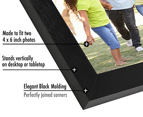 Americanflat 4X6 Hinged Picture Frame With Glass Front - Displays 2 4X6 Inch Pictures, Stands Vertically On Desktop Or Table Top , Black #TOP2