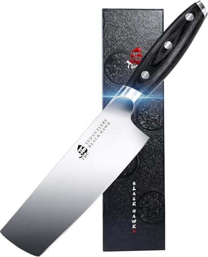 TUO Nakiri Knife -6.5 inch Kitchen Chef Knife Vegetable Cleaver - Asian Usuba Knife - German HC Steel- Full Tang Pakkawood Handle - BLACK HAWK SERIES with Gift Box