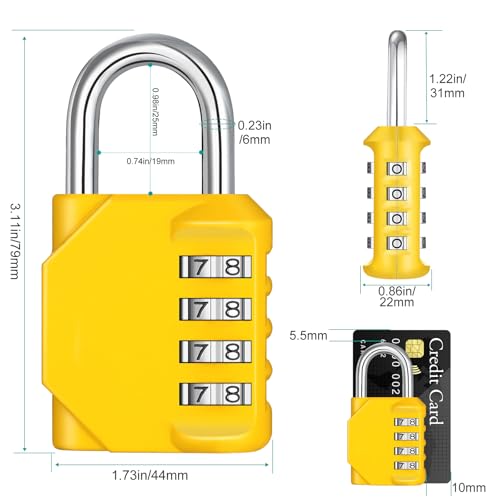 Image of ZHEGE Combination Lock, 4 Digit Combination Padlock Outdoor (Yellow) | School Lock, Gym Lock
