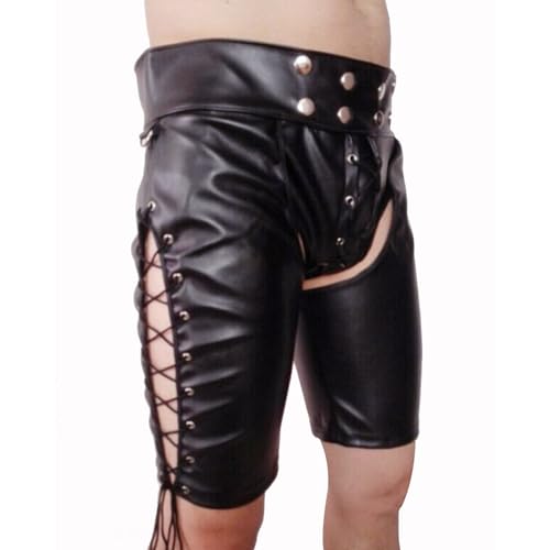 Men's Leather Chaps Shorts Gay Chaps Leather Shorts ClubWear Chaps Shorts with Side Laced Chaps2