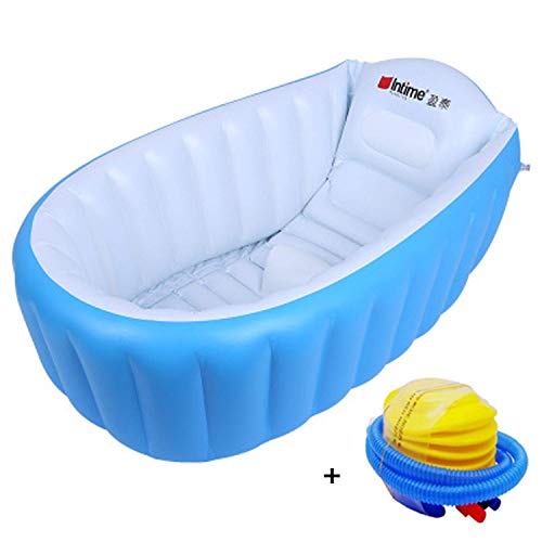 Inflatable Baby Bathtub Kid Infant Toddler Infant Newborn Inflatable Foldable Shower Pool (Blue)