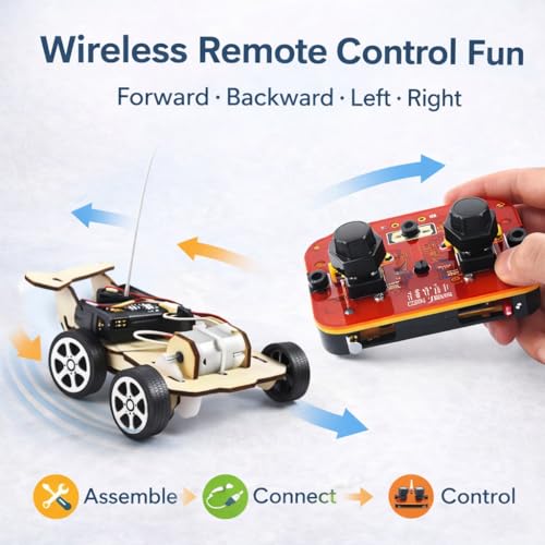 Image of FLERCISADIY Wireless Remote Control Car STEM Science Kit for Kids | Educational Toy for Learning Electronics, Engineering&Robotics|Wooden Assembly RC Car Project|Age 8+(Wireless Remote Control Car)