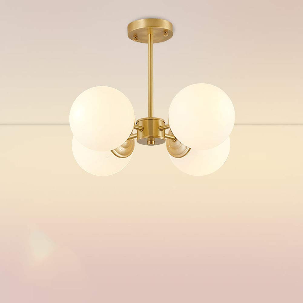 Nowoczesna złota lampa sufitowa do zabudowy, żyrandol z 12 światełkami, lampa wisząca w stylu połowy wieku z abażurem ze szkła matowego, styl retro, regulowana do jadalni - 4 światła